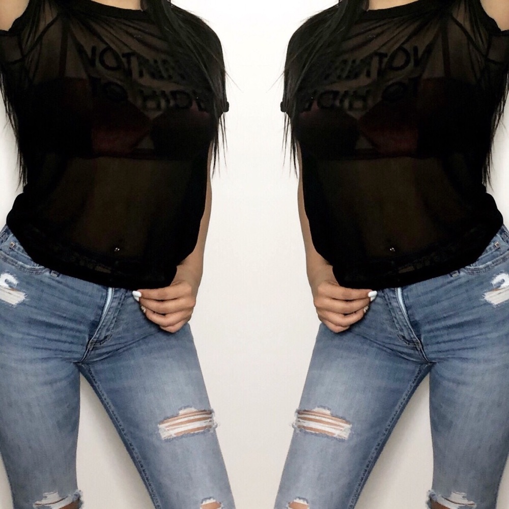 Forever 21 Mesh Sheer Nothing to Hide Short Sleeve
